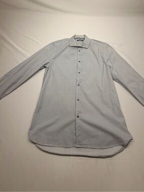 Slim Fit Men’s Casual Dot-Print Button-Down Shirt - White/Blue Paul Taylor